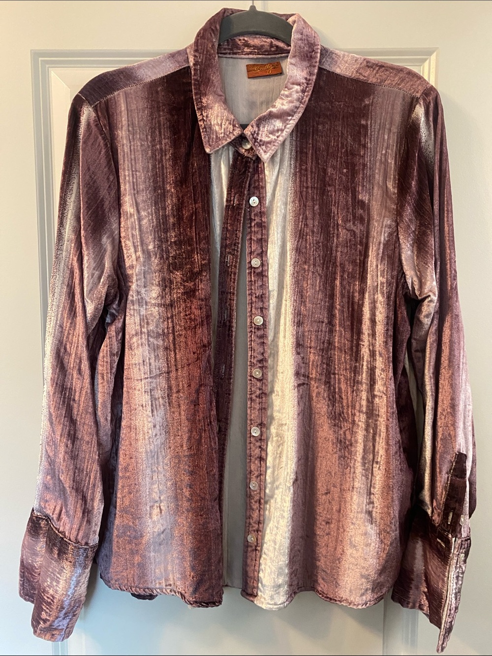 Scully Velvet Button-Up Shirt - Mauve/Purple L